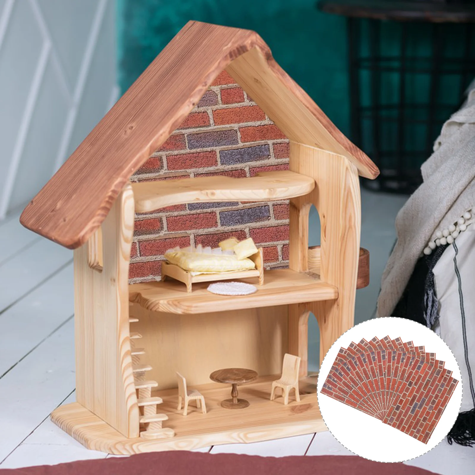 12 fogli scala 1:12 stacca e incolla carta da parati per casa delle bambole mattone rosso rimovibile rivestimento murale in miniatura modello di mattoni autoadesivi