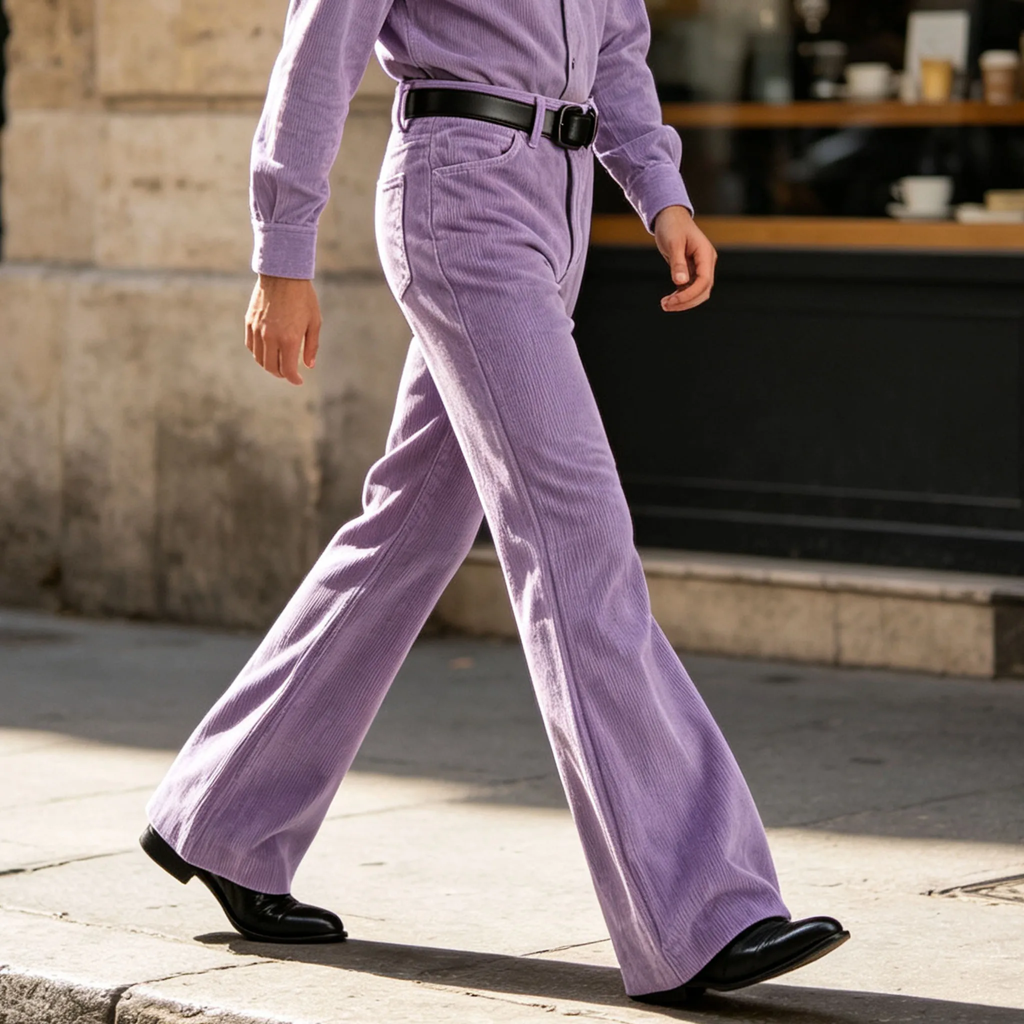 1970s Style Men's Corduroy Flare Pants Vintage High Waist Bell Bottom Trousers Vintage Casual Pants  For Daily Wear Streetwear