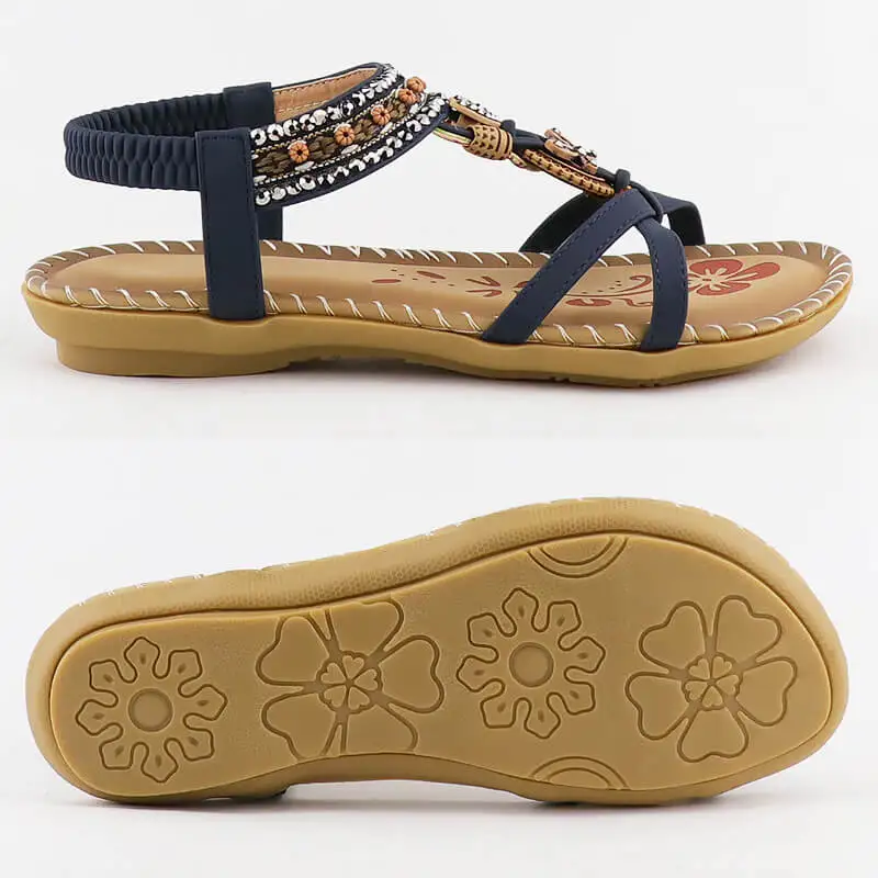 Bohemian Summer Women's Sandals 2023 Rhinestone Flower Printed Beach Shoes Ladies Holidays Fashion Soft Gladiator Sandals Female