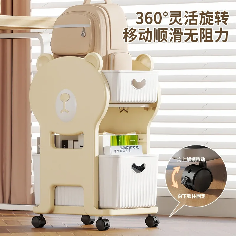 Floor-to-ceiling movable pulley storage rack, household multi-layer book rack