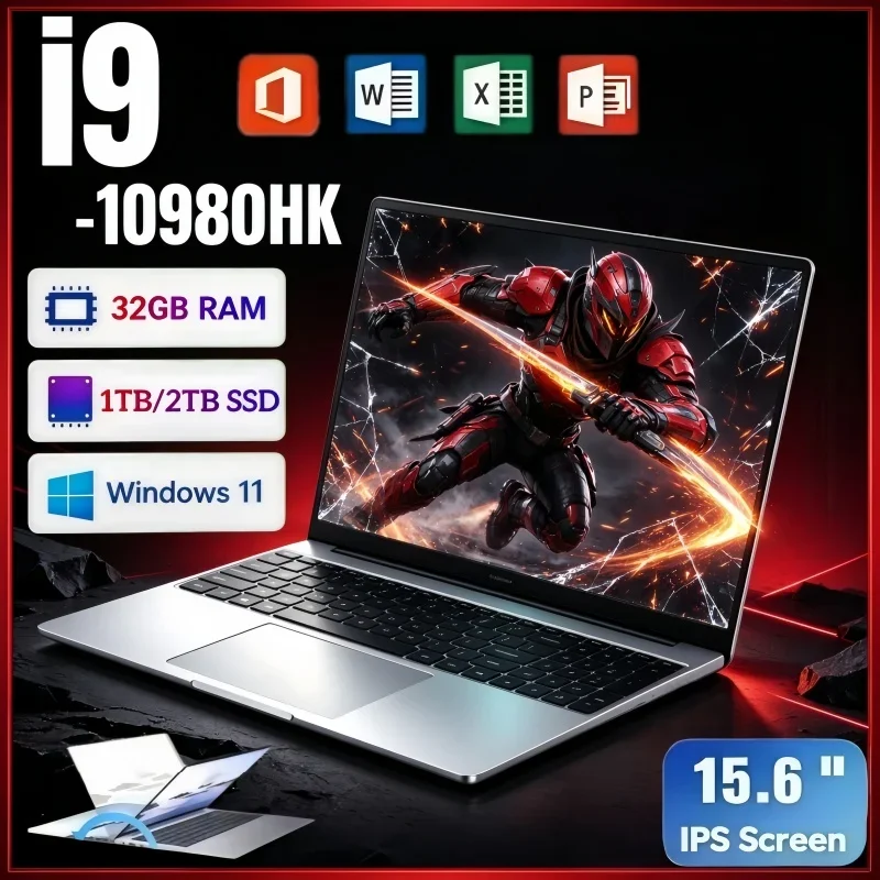 15.6 Inch Student Notebook Intel I9 10980HK Windows 11 32GB RAM 2TB SSD Fingerprint Unlock Portable Computer For Office Tasks