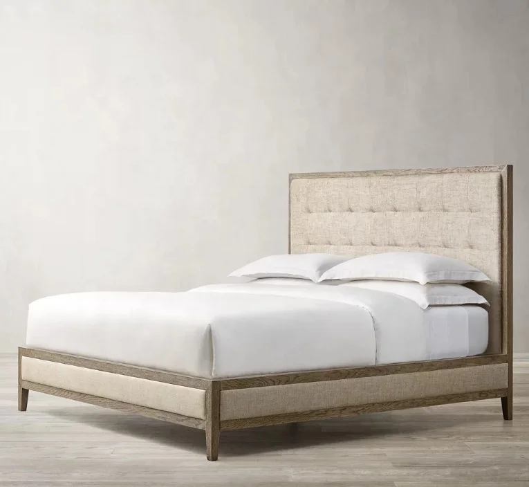 

* Luxury Modern French Contemporary Home Furniture Solid Oak King/Queen Bed with Soft Style Wood Bed Fabric Panel Bed