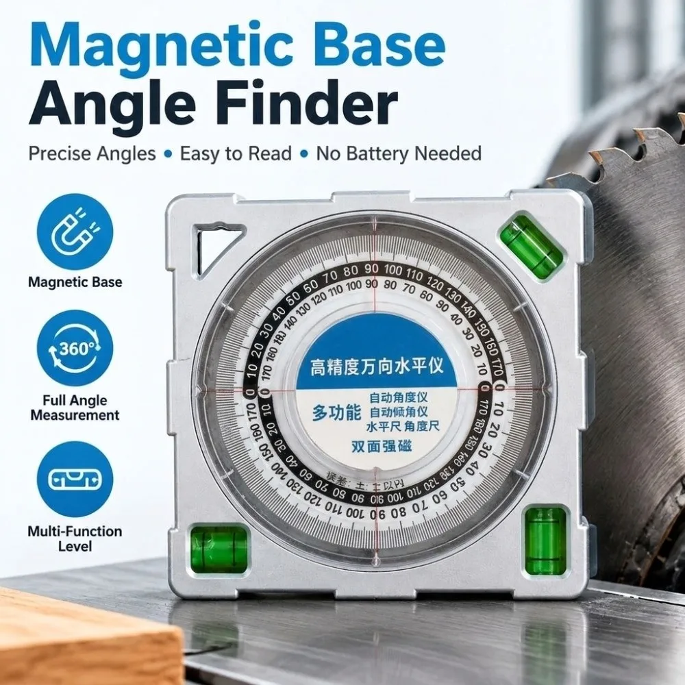 Magnetic Base Angle Finder High Precision Multi-Function Inclinometer Automatic Pointer Rotating Dial Angle Measuring Tool