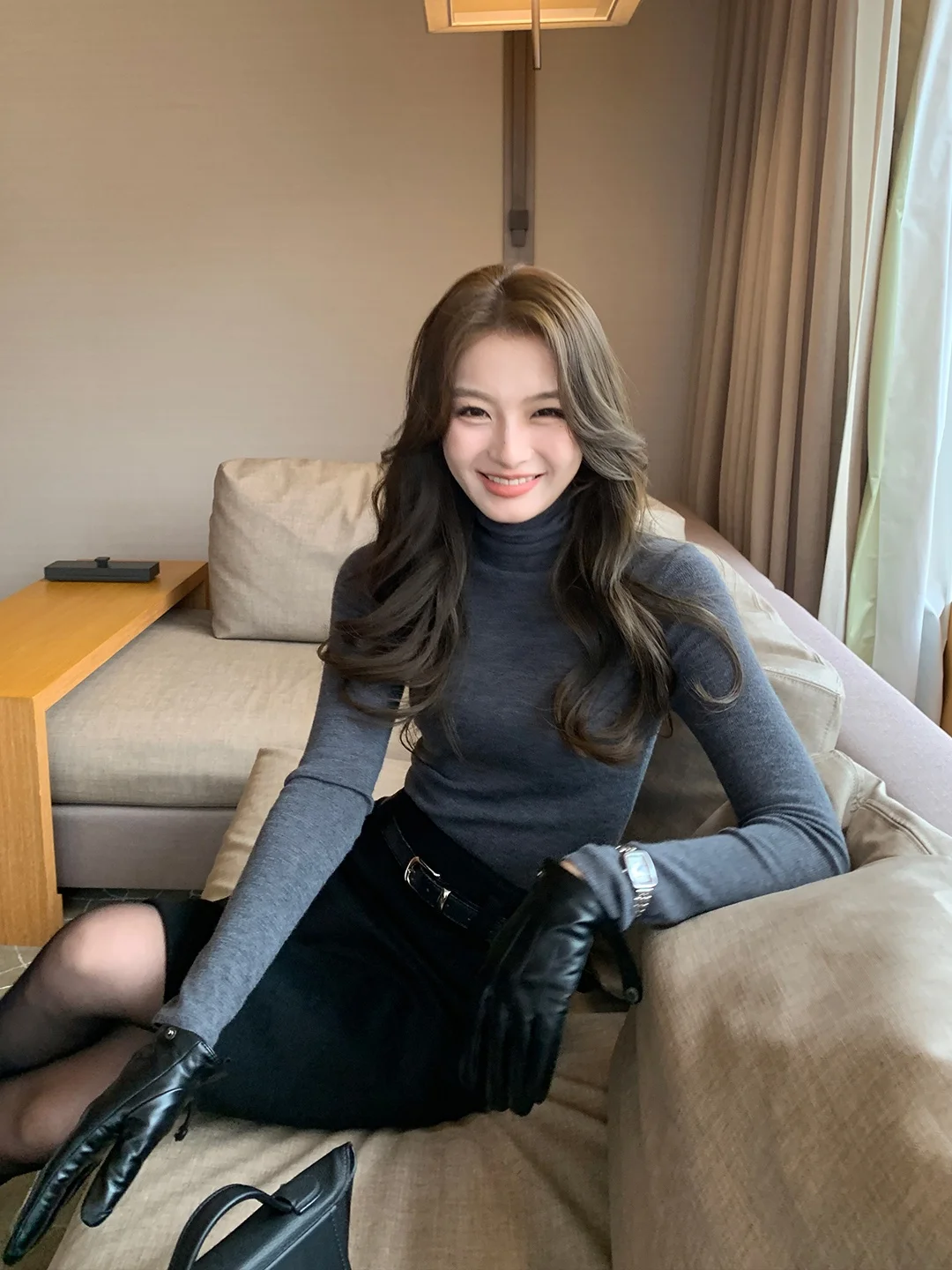 

Maven Lin Women's Slim Fit Long Sve Base irt mid High Collar Lightweight Wool Knitted Casual Sle Inner Wear Top