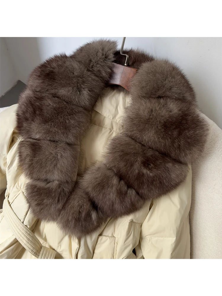 Mueyaruho Autumn Winter 2024 Women 90% White Duck Down Jacket Fox Fur Coat Parkas Feather Short Puffer Coat Female