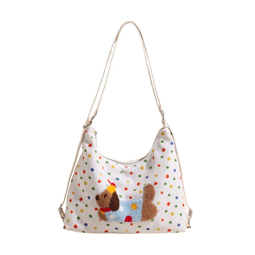 

Sweet Korean Style Puppy Embroidery Shoulder Bag Dopamine Backpack Polka Dot Tote Bag White/Brown Y2k Cartoon Handbag Daily