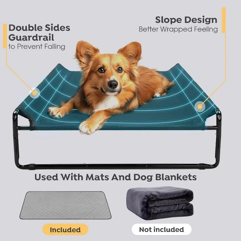 Elevated Dog Bed with Washable Dog Pee Pads, Raised Dog Cot Bed for Extra Large Dogs, Outdoor Dog Hammock Bed Off Ground