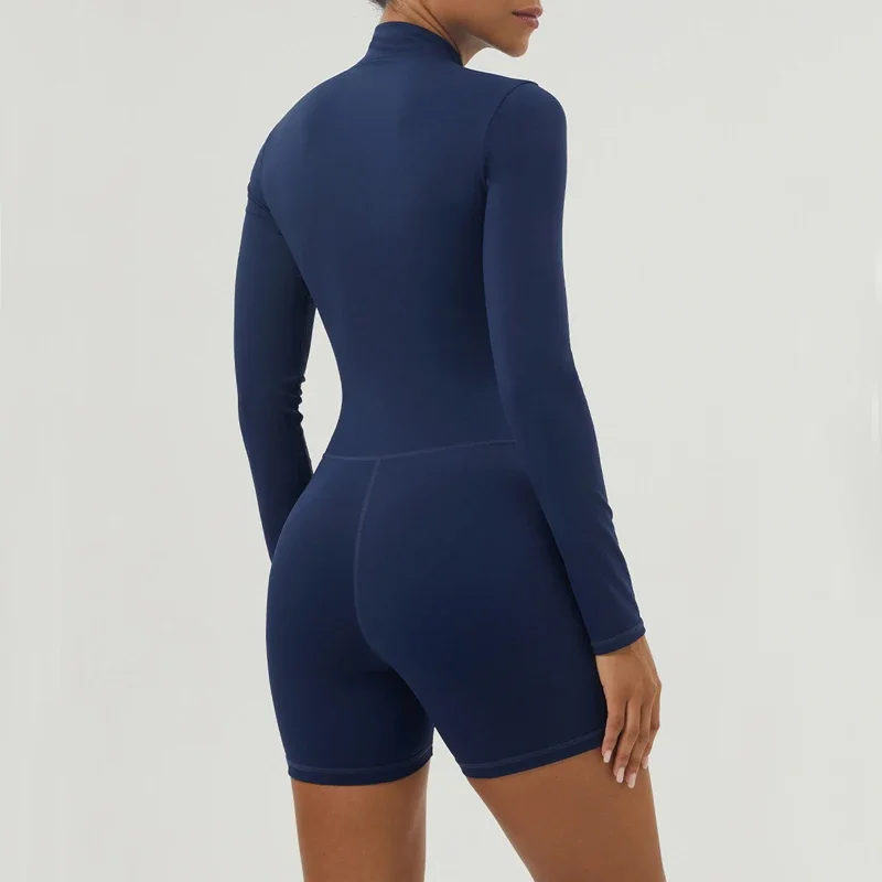 여성 체육관 요가 정장 솔리드 컬러 슬림 피트 러닝 점프 슈트 원피스 긴 소매 운동복 여성 통기성 운동복