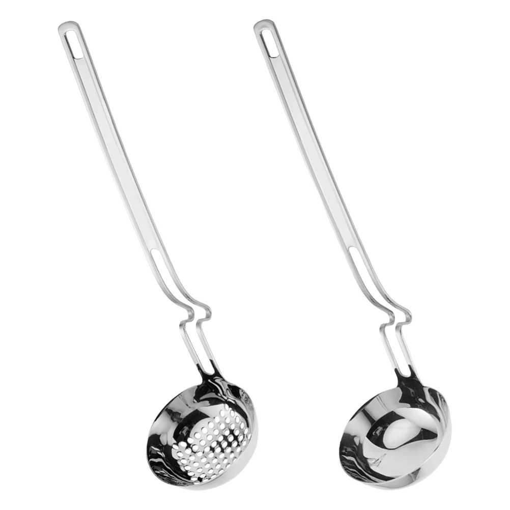 

1 set 1 Set 304 Stainless Steel Hot Pot Soup Ladle Serving Spoon Strainer Spoon For Kitchen Home Use Large Capacity Wall Mounted