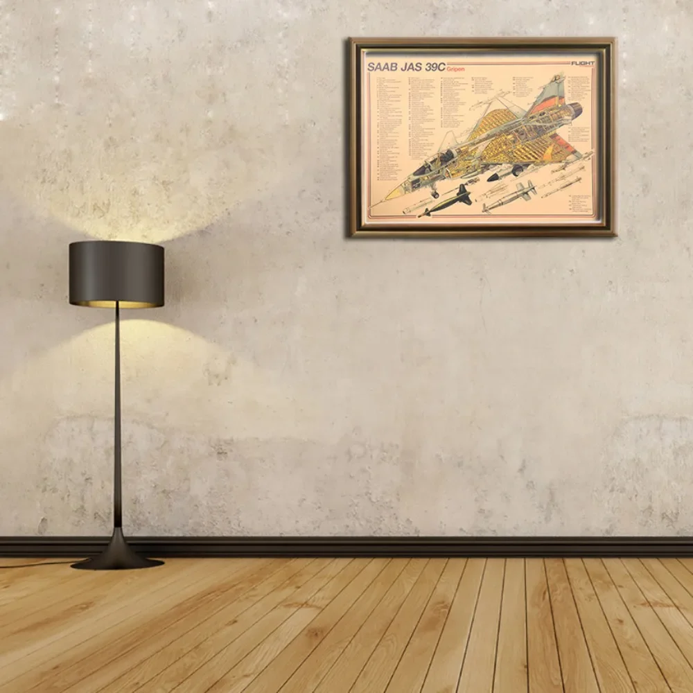 U.S. Air Force SAAB JAS 39C FighterJet Posters and Prints Vintage Aircraft Structural Wall Art Painting Home Room Decor Stickers