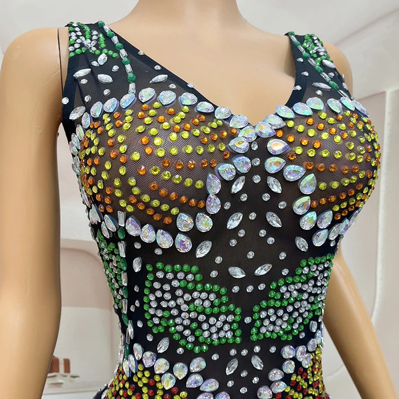 เสื้อผ้าวันเกิดเพชรชุดยาวปาร์ตี้ไนท์คลับบาร์ Contrast สี Slim ชุดยาวอารมณ์สง่างามนักร้อง Vestidos