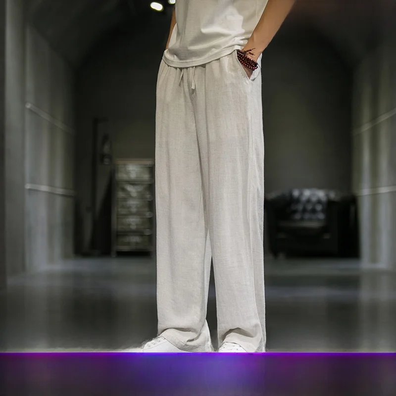 

Men's Casual Loose Linen Pants Spring Summer Straight Leg Cotton Linen Drape Qui Dry Long Trousers Nine Points Sports Pants