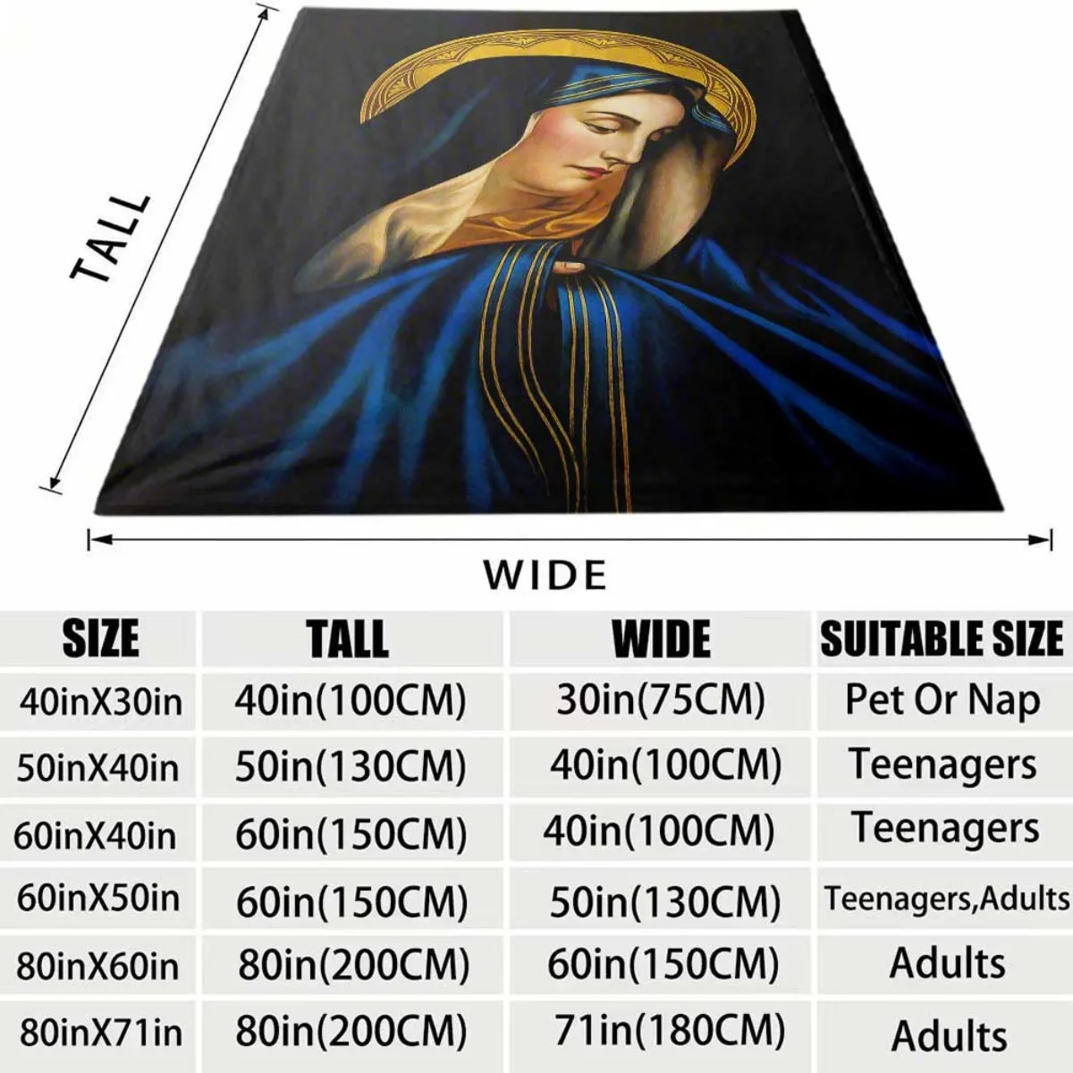 Elegant Religious Virgin Mary Madonna Art Blanket Throw Coverlet Spiritual Gothic Home Decor Gift for Church Bedside