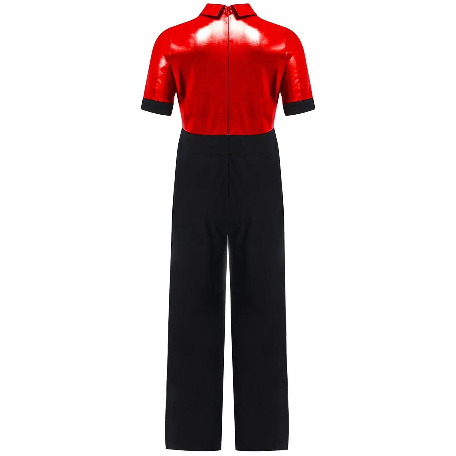 キッズボーイズジャズラテンダンスジャンプスーツステージパフォーマンス衣装半袖ジップアップメタリックパッチワークワンピース社交ダンスウェア