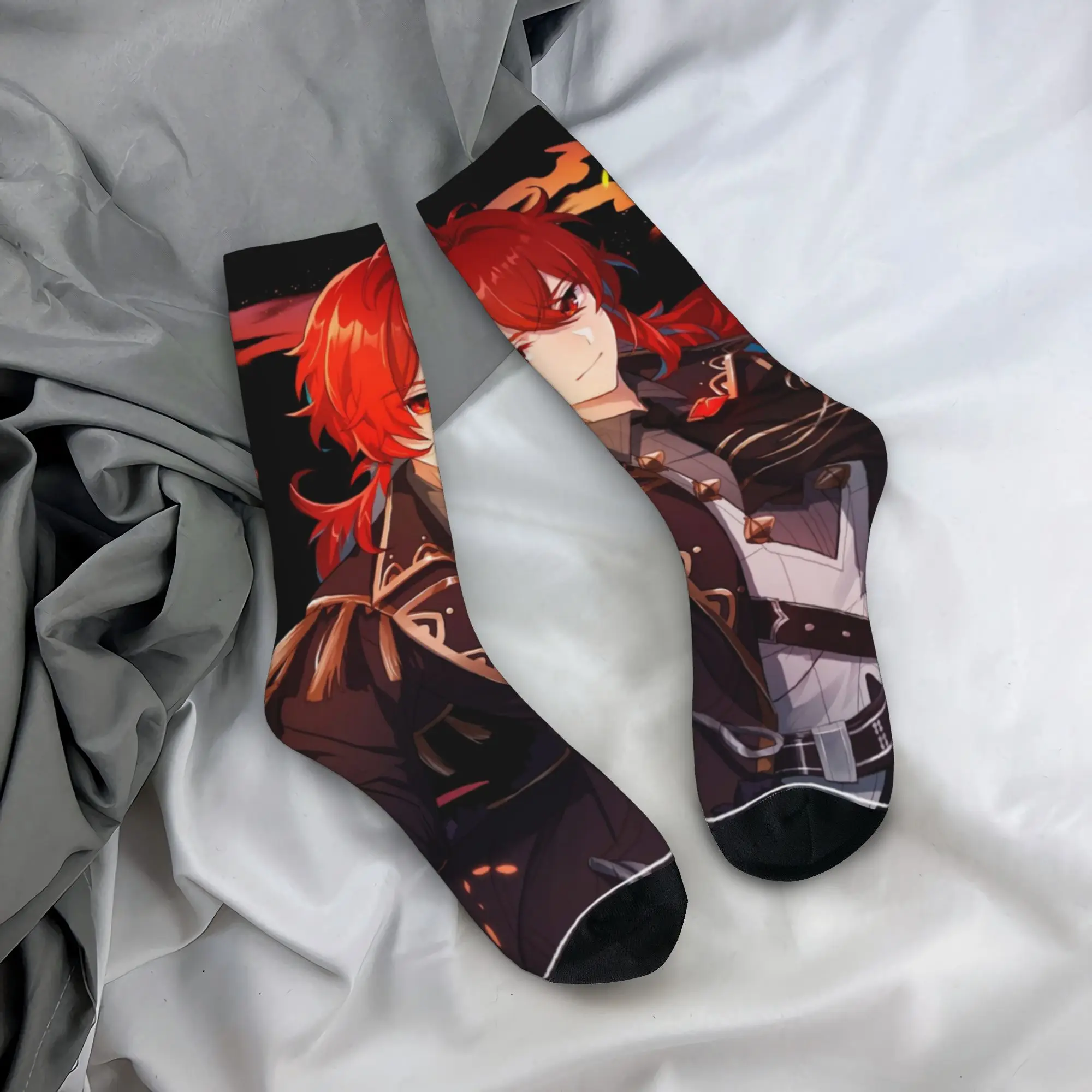 Anime G-Genshin L-Impact Mens Crew Socks Unisex Fashion 3D Printing Manga Kawaii  Dress Socks