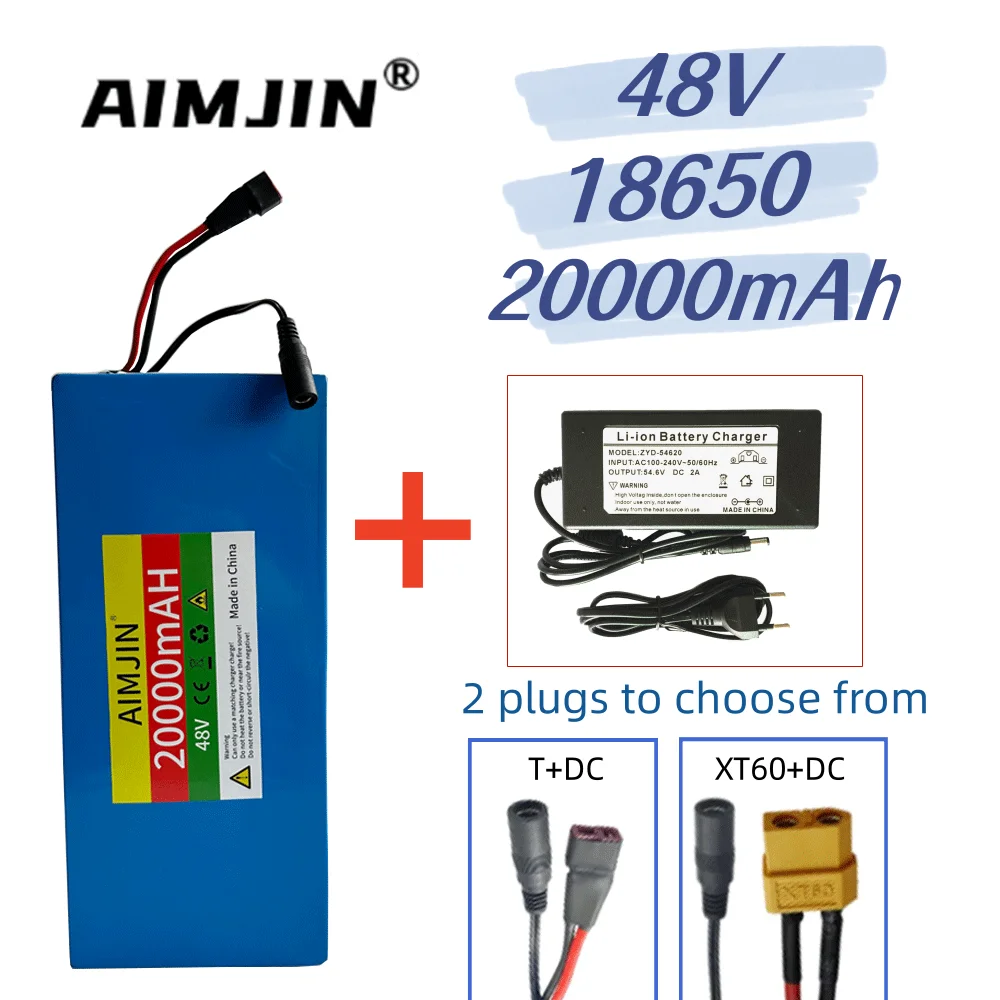 13S5P 48V 20Ah 18650 Lithium Pack+Built In BMS 500-1000W  Battery+54.6V 2A Charger