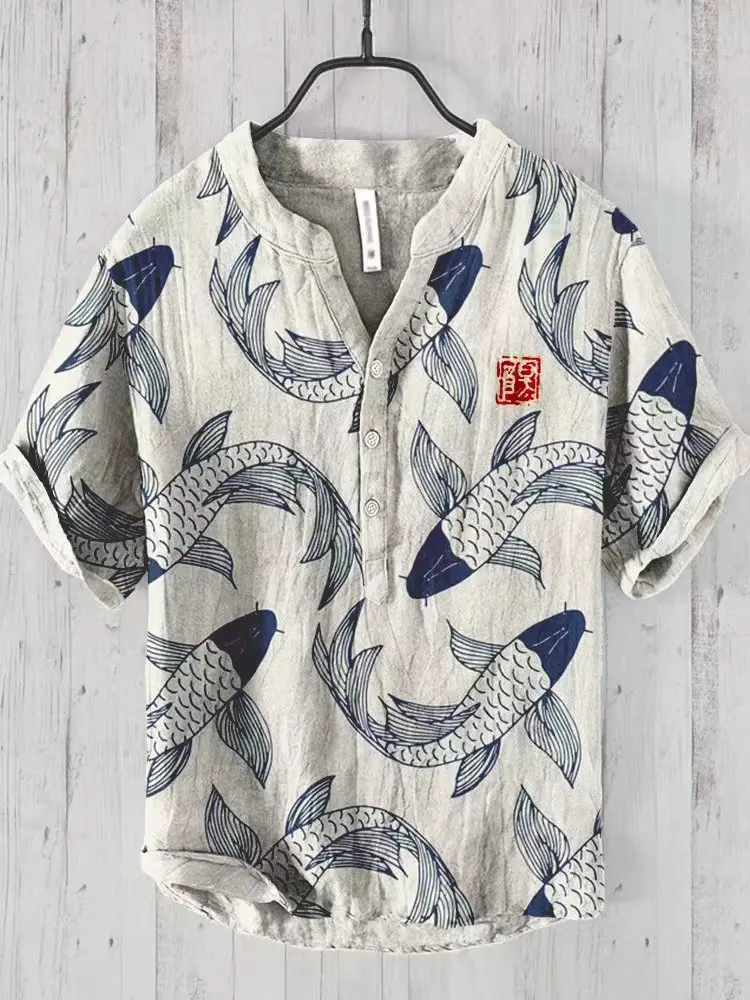 Camisas estampadas de Estilo Hawaiano para hombre y mujer, camisa con estampado de peces, estación independiente, primavera y verano, 2024