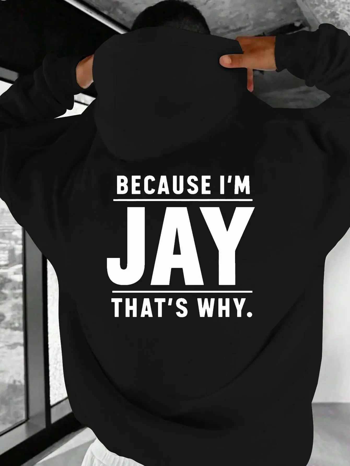 

Casual and fun clothing with eye-catching white letters, kangaroo pocket and hooded design loose fit, long sleeves