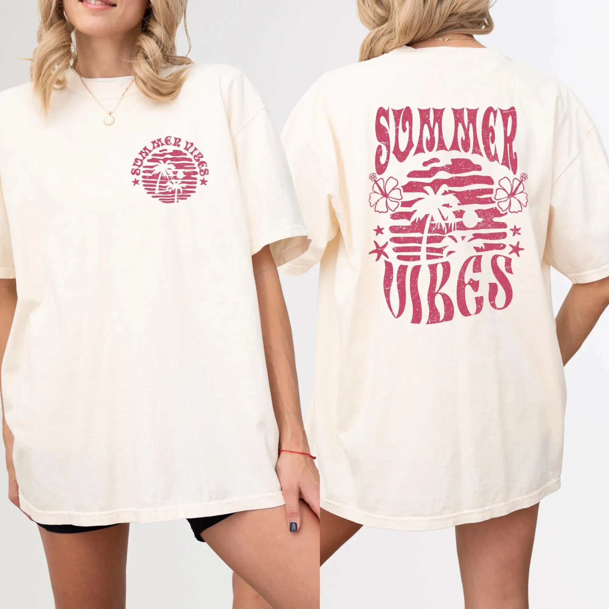 

Plus Size Summer Women's Retro Beach Vibes T-Shirt Cotton Breathable Stylish Versatile Street Style Oversized