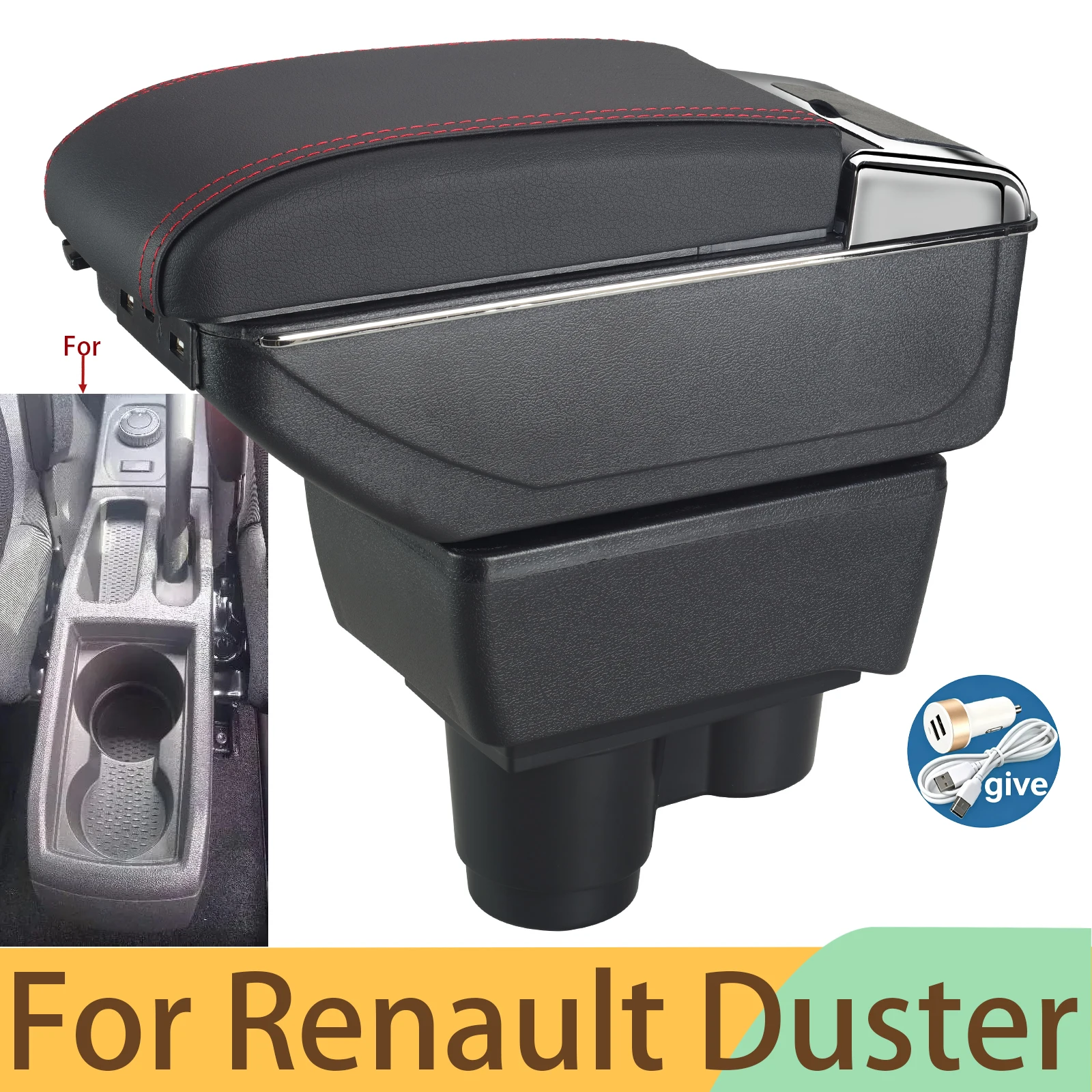 For Renault Duster Armrest for Dacia Duster Armrest Box 2019-2024 Center Console Storage Box Decoration Accessories Leather