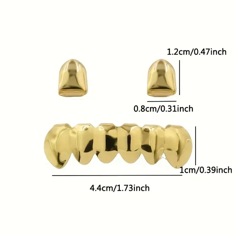 3 Stks/set Trendy Punk Tanden Grillz, 2 Stuks Top Tanden + 1 Stuk Gladde Onderkant Tanden Grillz Set Voor Mannen, Halloween Cosplay Accessoires