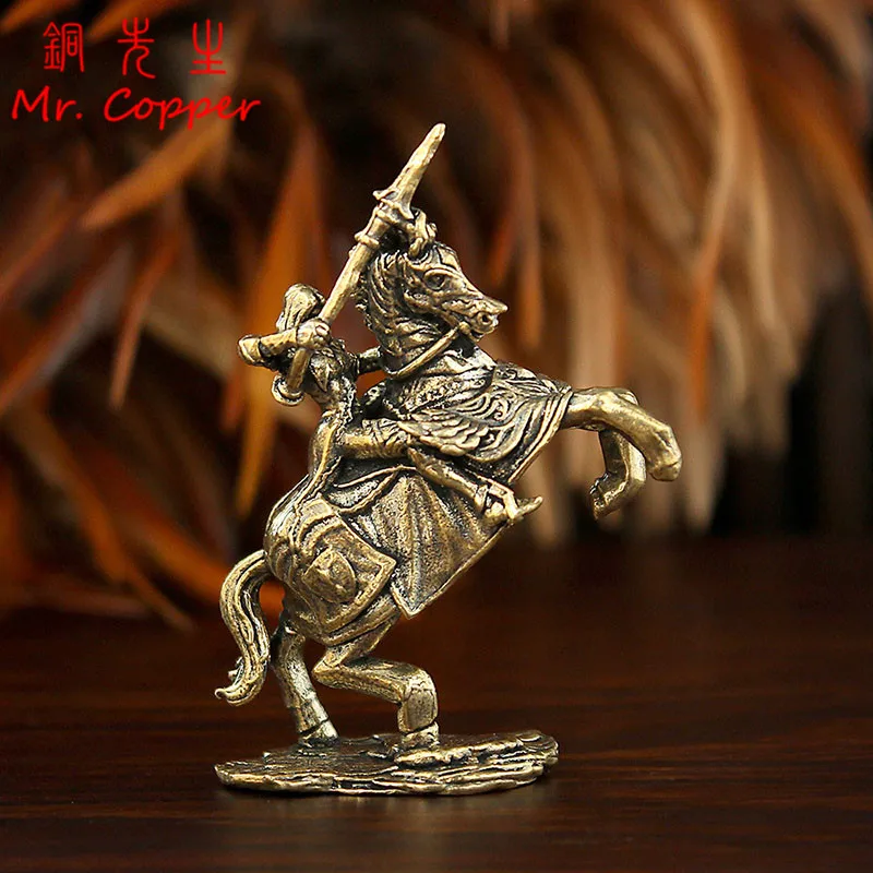 Brass European Female Knight Small Statue Retro Characters Miniatures Figurines Desktop Decorations Crafts Home Decors Ornaments
