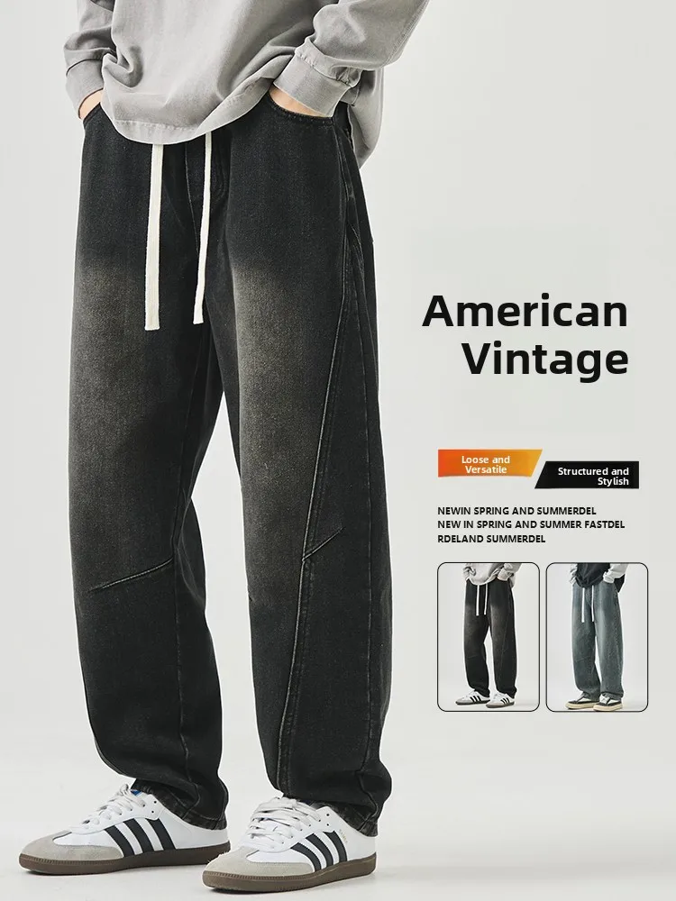 

Мужские джинсы в стиле ретро American Washed Harlan: свободные, широкие, повседневные, длинные брюки из хлопка прямого кроя, весна-лето, дизайнерская модель