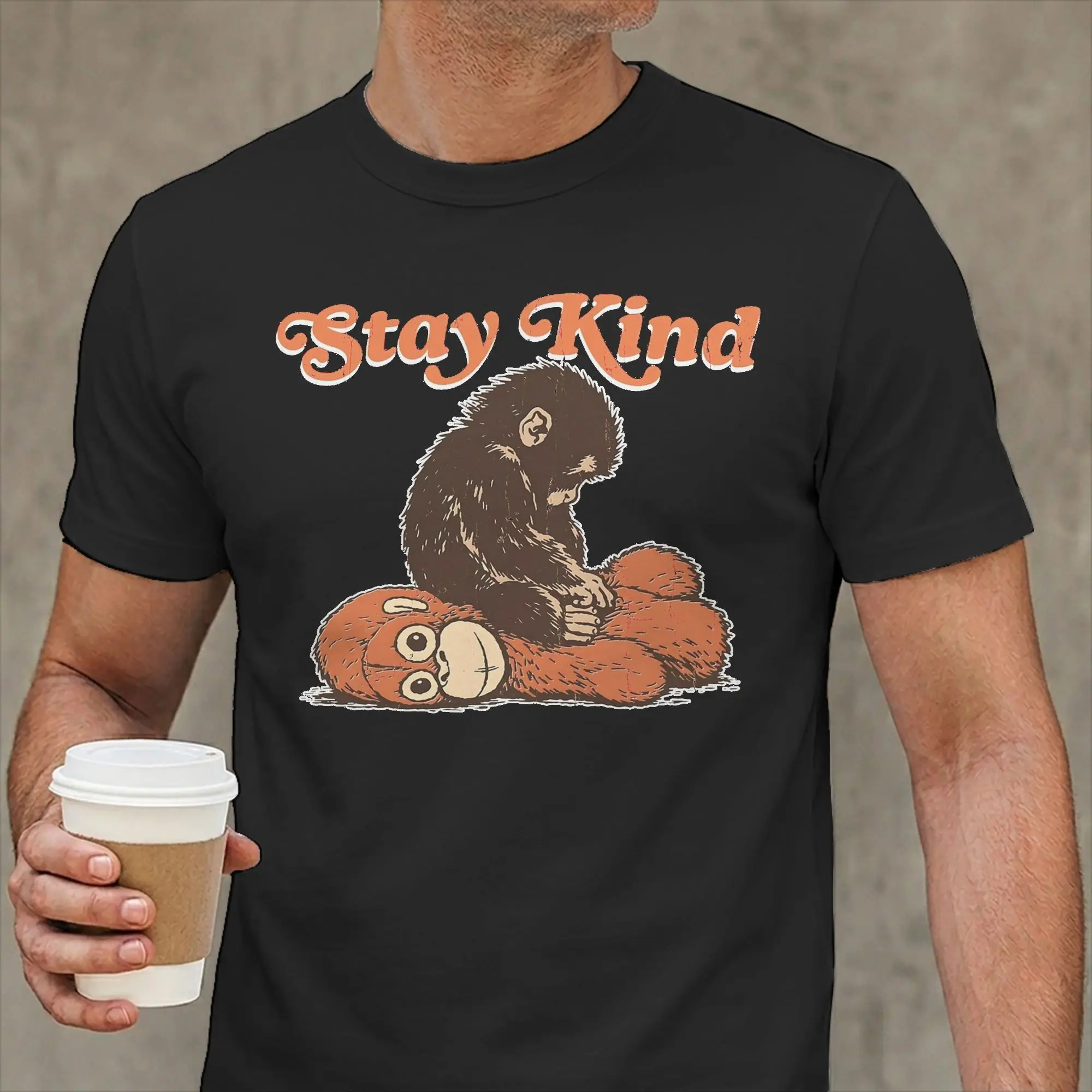 Leisure Stay Kind Punch Monkey T-Shirt for Men Crew Neck Pure Cotton T Shirts  Short Sleeve Tee Shirt Gift Idea Tops
