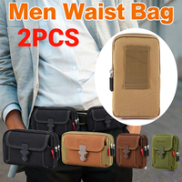 2pcs Multi-zipper Men Canvas Waist Belt Bum Bag Casual Portable Mobile Phone Pouches Running Pouch Travel Camping Bags