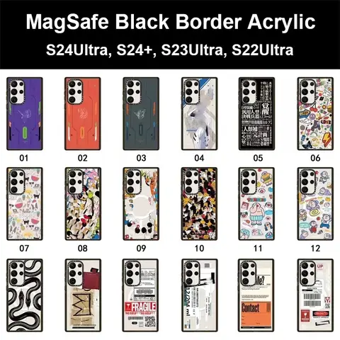 삼성 갤럭시 S25U S23 울트라 S24 S25 울트라 S25 플러스 커버 보호 쉘용 MagSafe 블랙 테두리 아크릴 전화 케이스