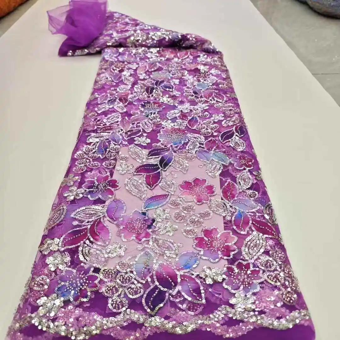 

Luxury 2025 African Sequins Lace Fabric 5 Yards High Quality French Nigerian Groom Lace Fabric For Sewing Dress Wedding Party