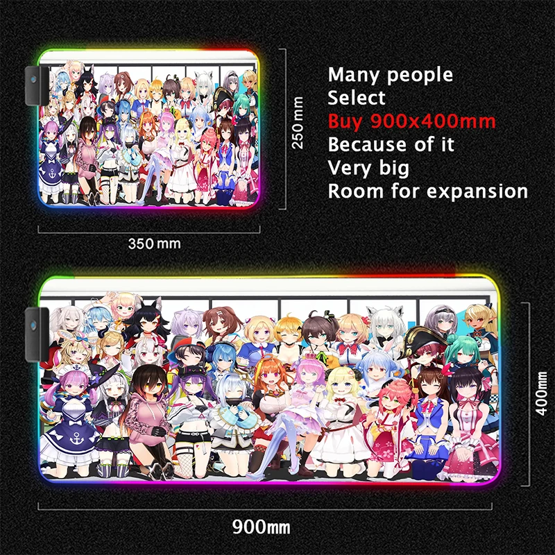 Anime Characters LED Light Gaming XXL LOL Mouse Pad Carpet Rug RGB Large Keyboard Cover Non-Slip Rubber Desk Mat Game MousePads