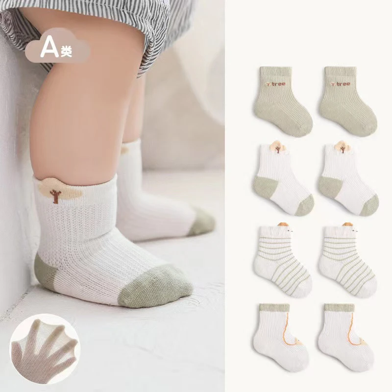 

4 Pairs/Lot Baby Boys Girls 2023 Summer Socks Newborn Combed Mesh Cotton Crew Socks 0-5Y Unisex Kids Cute Cartoon Thin Socks