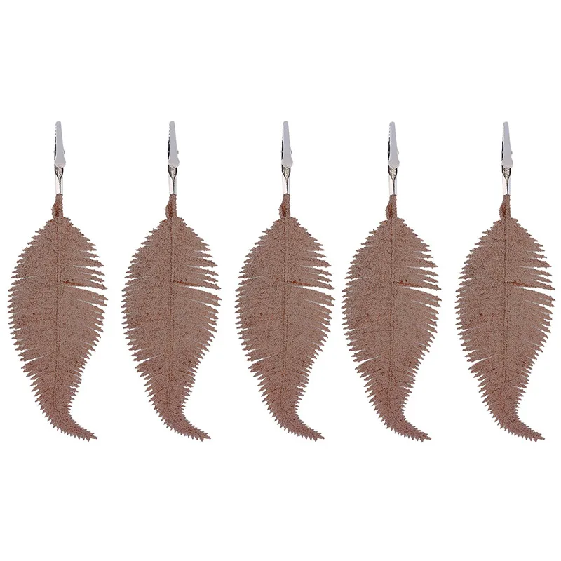 5 قطع عيد الميلاد مسحوق الذهب ريشة ورقة لامعة شائكة وهمية يترك نبات الحلي عيد الميلاد حزب ديكور المنزل #5