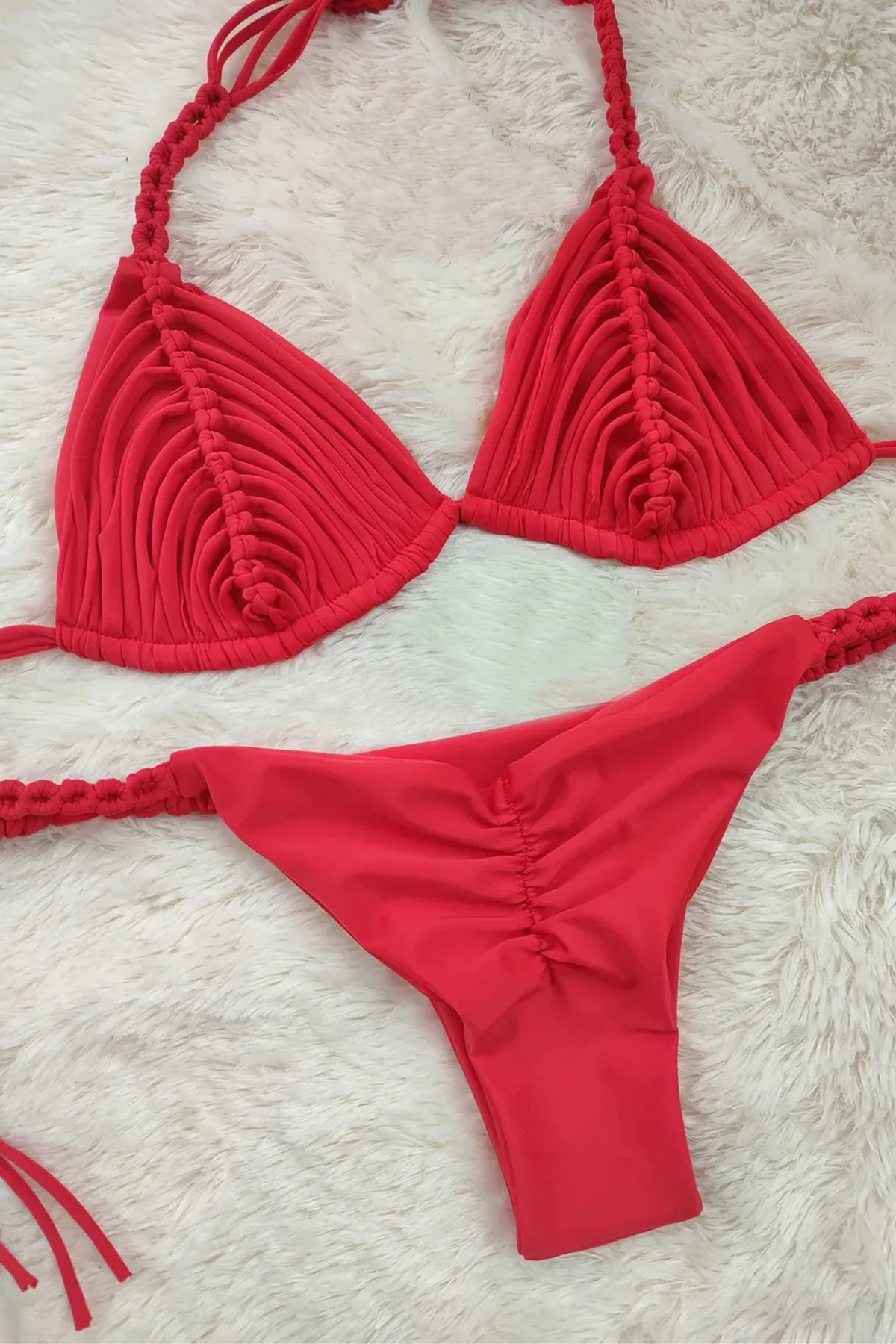 2024 New Bandage Stripe Brazilian Bikini Swimwear Women's Braided Rope Swimsuit Two Piece Set Female Sexy Mujer Beachwear Summer