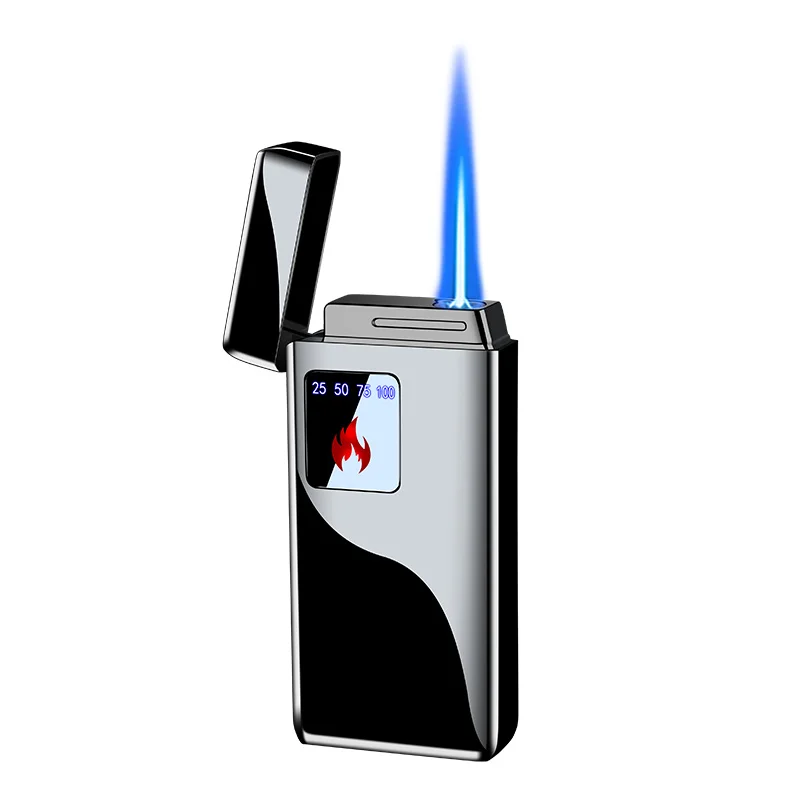 Electricity Blue Flame Ice Plating Digital Display Power Touch Sensor Windproof Jet Cigar Torch Lighter Without Gas