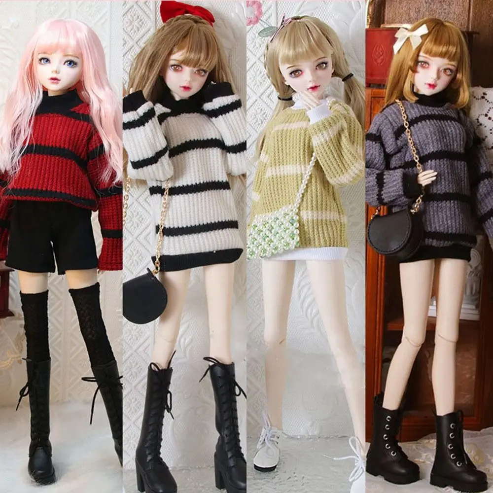 Handgemachter Strickpullover Mantel Mehrfarbige Mini Tops Kleidung DIY Zubehör Winterkleidung für 1/4 BJD 45cm Puppen