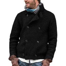 Cárdigan de manga larga para hombre, suéter informal de doble botonadura, talla grande, Color sólido, alta calidad, otoño e invierno, 2023