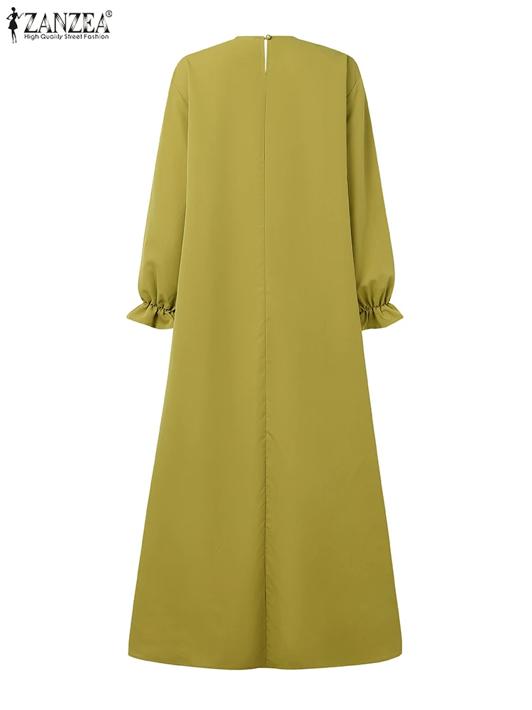 ZANZEA femmes automne broderie Maxi robes mode Robe musulmane dubaï Abaya longue lanterne manches Robe Femme robes florales 2025