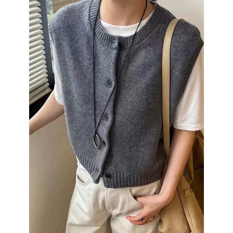 

M-XXL женский 100% красивый вязаный жилет из шерсти с круглым вырезом, короткий кардиган без рукавов, свитер на осень/зиму, горячая распродажа, новый продукт