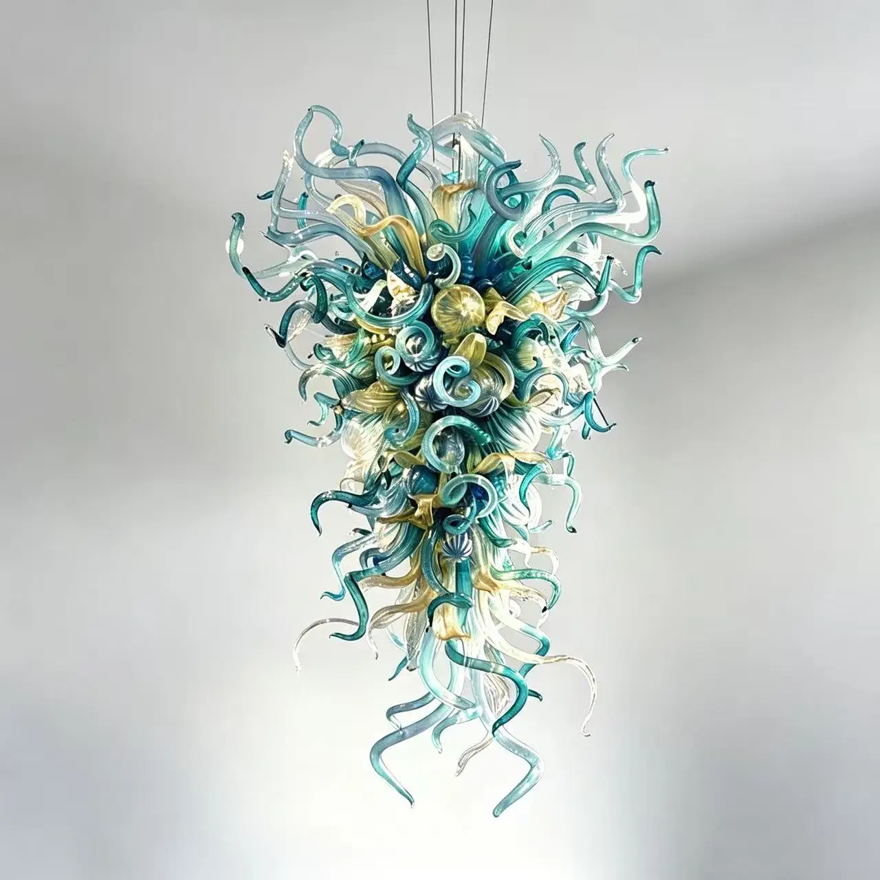 Modern Led Pendant Lamps Green Color Room Decor Hand Blown Glass Chandelier for Home Decoration