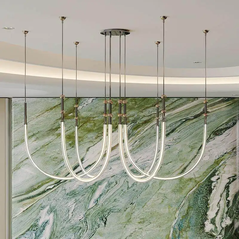 Living room lamp, modern minimalist villa dining room, creative duplex staircase, bamboo knot musical note pendant lamp