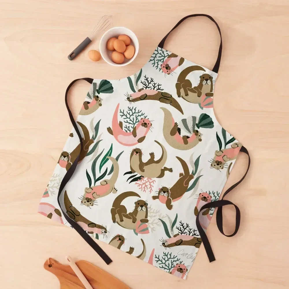 

Otter Collection on White Apron Kitchens Woman for women with pocket Kitchen Front Novelties Kitchen And Home Apron