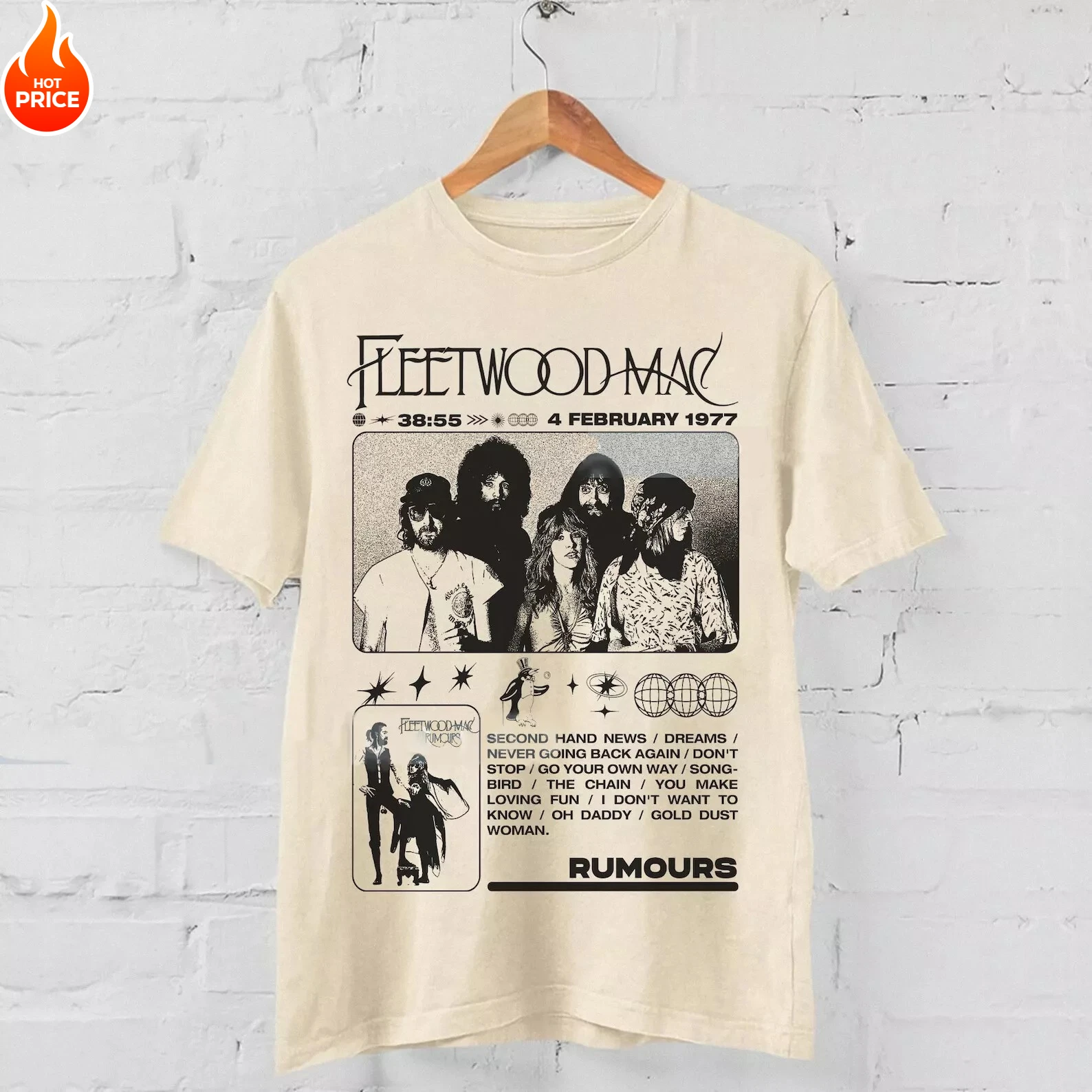 Novedad de verano, camiseta Vintage para hombre de los años 90, camiseta de banda de música Fleetwood Mac Rumors 1977, camiseta de manga corta Unisex de moda Vintage