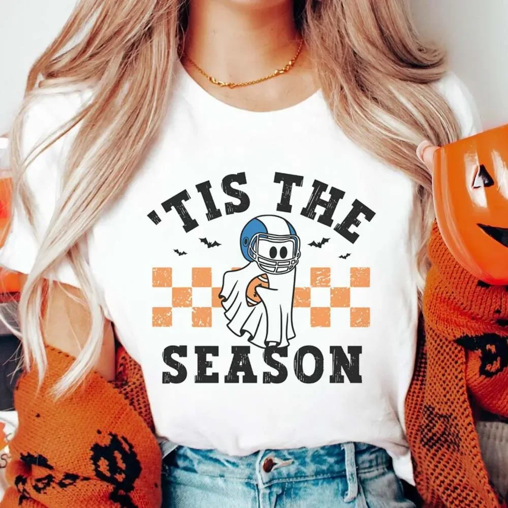 Ti S The Season Football Tailgate Partyirt Cartoon Fun Pattern Top Women's Street Trend Print Halloween Print Fashion T-Shirt.