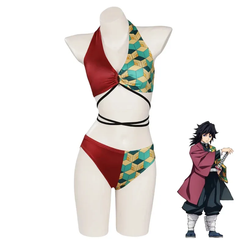 Anime Tanjirou Kamado Nezuko Tomioka Giyuu Kanroji Mitsuri Cosplay Costume Summer Day Swimsuit Woman Sexy Bikini Suit olp