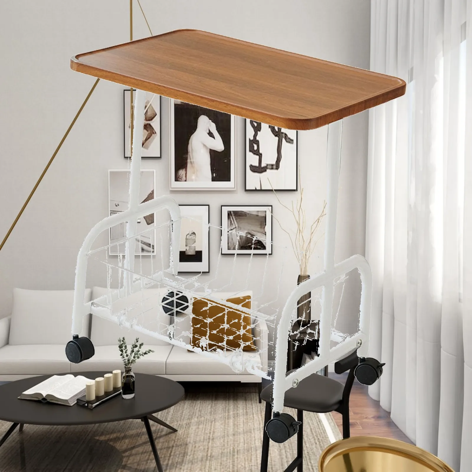 Mobile Side Table Rolling Utility Cart recliner Iron Frame Bedside with 360 Degree Rotating Wheels for Dorm Bar Kitchen Hotel