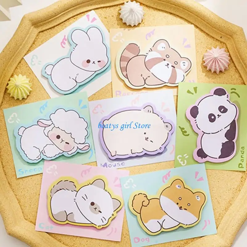 C7AB Adhesive Removable Memos Pad Adorable Animal Pattern for Office Home School Use