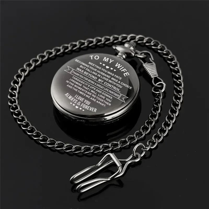 Personalized To My Wife Love You Forever Women Lady Quartz Analog Pocket Watches Arabic Numeral Pendant Chain Clock reloj Gift