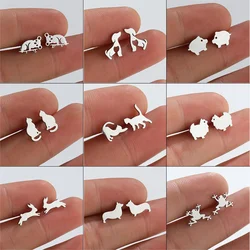 Stainless Steel Animal Earrings For Girls Kids Koala Cat Meow Dog Pig Frog Bunny Stud Earring Pendientes Jewelry Birthday Gift